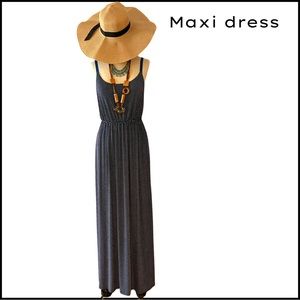 Maxi Dress w/ Elastic Straps, Sz: M, Navy w/ Tiny White P-Dots. Super Cute!